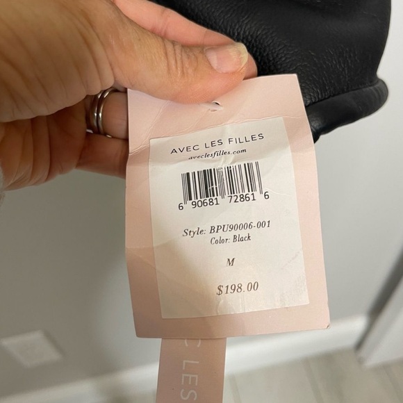 Avec Les Filles $198 Black Faux Leather Moto Shearling Jacket New - Picture 8 of 8